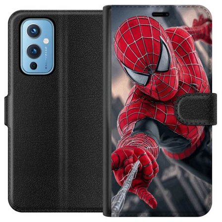 Kompatibelt Plånboksfodral till OnePlus OnePlus 9 Dynamisk Spider-Man-illustration i actionperspektiv, superhjältetema med rörelseekonomi och käns