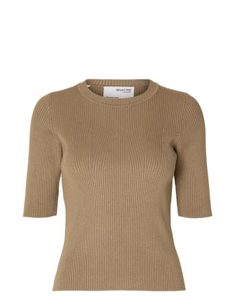 Slfmala 2/4 Knit O-Neck Noos Brown Selected Femme