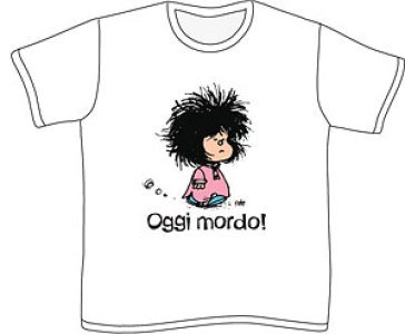 Mafalda. Oggi mordo. Taglia 5/6 anni. Manica corta. Colore bianco Quino