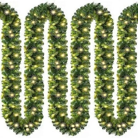 Julekrans med belysning 5m 100 LED-lys belyst innendørs utendørs grønn juledekorasjon