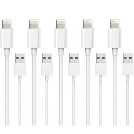 5 stk. 1M Lightning-oplader til iPhone 13/12/11/ Xs/Max/X/8/7/6/5/SE Wh