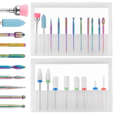 19 stk. neglebor sett, diamant neglehull elektrisk neglefil og keramisk akryl gel neglebor sett, neglekunstverktøy, karbidfjerningsbor