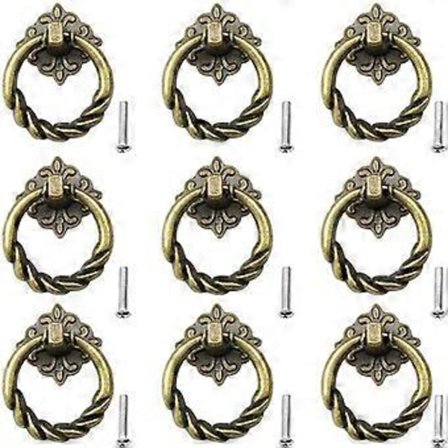 9 st Antika Dörrknoppar med Skruvar Retro Draghandtag Ringar Knackare för Köksmöbler Skåp Låda Byrå Dörr