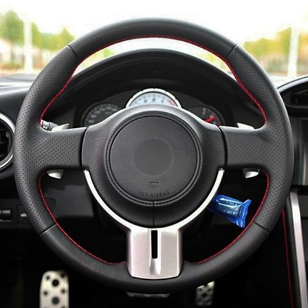 (stil 2) Bilrattkåpa Handsydd Svart Äkta Läder Mocka För Toyota 86(GT86) Subaru BRZ Scion FR-S FRS