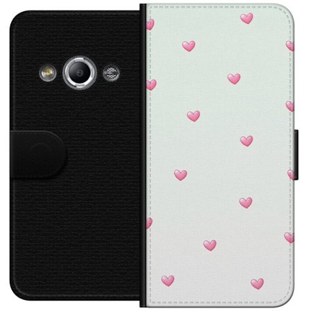 Kompatibelt Lommeboketui til Samsung Galaxy Xcover 3 Minimalistiskt mønster med rosa hjerter på lys bakgrunn, søtt og enkelt design for mobildeksle