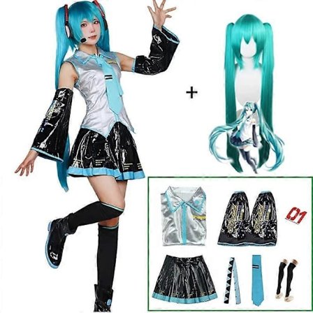 Miku Cosplay Täysi Setti Hopeinen Nahkakangas Puku Miku Cosplay Päähine Puku Asu JK Merimiesmekko Lukio Uniformi Hallow-WELLNGS