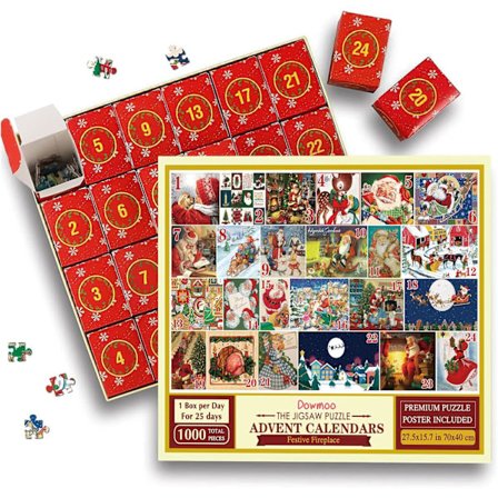 Julekalenderpuslespill 2024 med 1008 brikker, Julenissens puslespill, Julegaver til, 24 puslespillboks nedtelling, Julegave til gutter og jenter