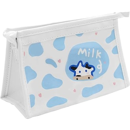 Ku etui i PU-lær med søte tegneseriefigurer, blå sminkepung, kosmetikkveske, stasjonær kawaii pennboks