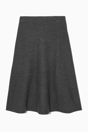 COS Women's Flared Merino Wool Midi Skirt in Grey