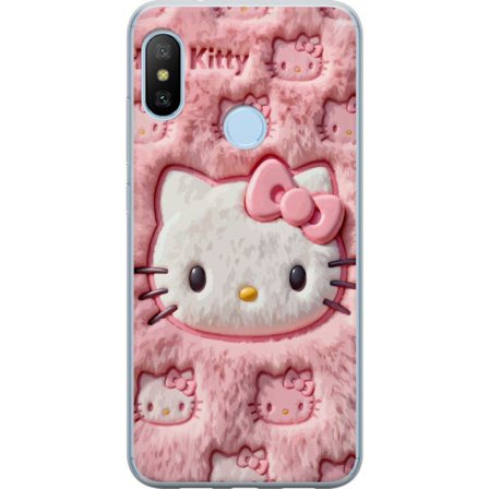 Kompatibelt Mobildeksel til Xiaomi Mi A2 Lite Hello Kitty rosa fluffy bakgrunn med ikoniskt ansikt og kawaii-estetikk