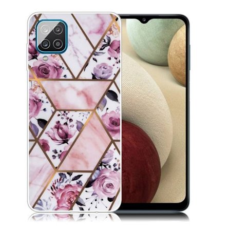Marmormotiv Samsung Galaxy A12 5G skal - Elegant Kakel Med Rosor