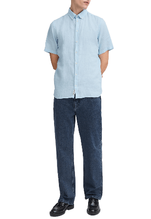 Casual Friday CFANTON 0071 SS 100% linen shirt Skjortor Herr Blå M