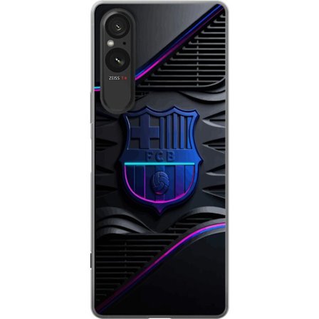 Yhteensopiva Puhelinkuori Sony Xperia 10 VI FC Barcelonan seuraemblemii neon sinistä ja vaaleanpunaista futuristisella metallisella suunnittelulla