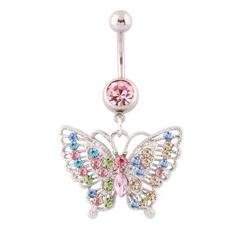 Navelpiercing Fjäril I Kirurgiskt Stål/multifärg Rhinestone Multifärg