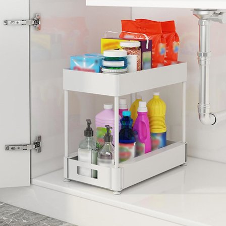 2-trinns under-vask organisator med uttrekkbar oppbevaringshylle