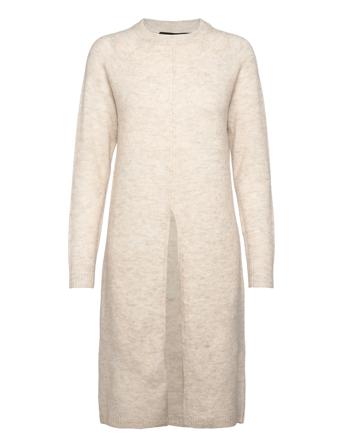Vmvilla Ls O-Neck Slit Dress Ga Rep Knälång Klänning Creme Vero Moda