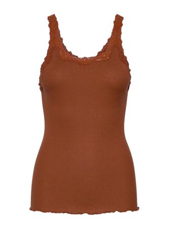 Silk Top W/ Lace Top Ærmeløs Top Brun Rosemunde