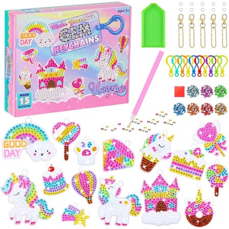 Sjöjungfru Diamantmålning Kit, DIY Diamantkonst Kit Barn Diamantkonst Nyckelring Kit, 15 Dekorativa Gem Nyckelringar Hänge Kit Konst