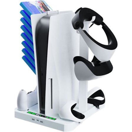 PS5 & PS VR2 Stativ med Køledock og Controller-oplader, 3-i-1, med Headset Holder