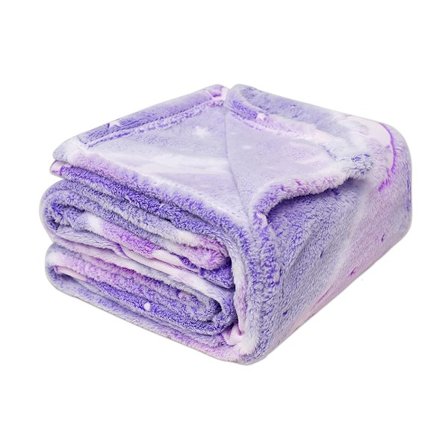 Koseteppe stjerner enhjørning i mørk lilla fleece mykt teppe som lyser i mørket teppegaver til barn jenter, supermykt fleeceteppe