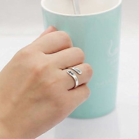 "QD" Justerbar 925 Sterling Sølv Kors Tro Ring for Kvinder og Mænd, Kristne Finger Åbne Ringe, Religions Smykker