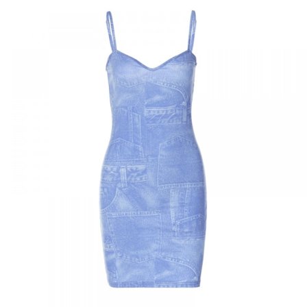 Ærmeløs Denim Maxi Kjole Italiensk Spaghetti Stropper Strandkjole L