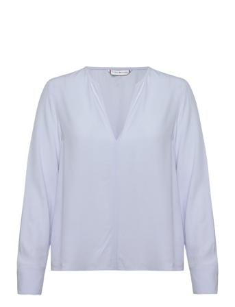 Viscose Crepe V-Neck Blouse Blue Tommy Hilfiger