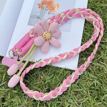 Ny axelrem med långt rep, hamprep, mobiltelefon med långt rep, blomma crossbody, trendig vävning, hängande kedja, hängande rep, bakre klämma