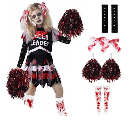 Død Cheerleader Kostyme for Jenter, Skumle Blodige Barne Halloween Kostymer for Halloween Maskeradefester 130cm[co]