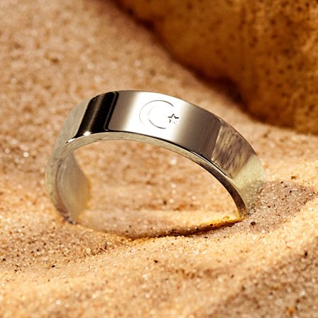 Unity | Anillo con luna creciente y estrella plateado de 6 mm para hombres - Anillos de acero