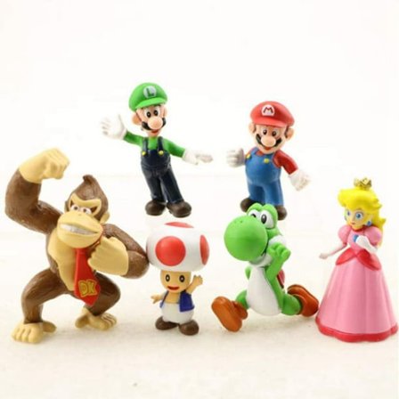 Kompatibilitet med 6 st/set Super Mario Action Mini Figur Yoshi Peach Princess Luigi Toad