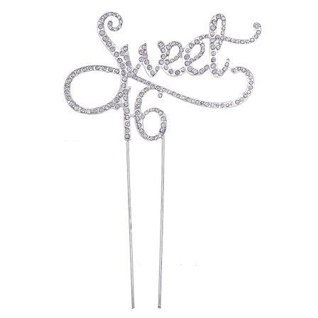 Monogram Sweet 16 Tårta Topper 16-årsdag Jubileum Kristall Strass Dekorativ Tårta Topper För Sweet 16 Party Teman Dekoration Tillbehör (silver
