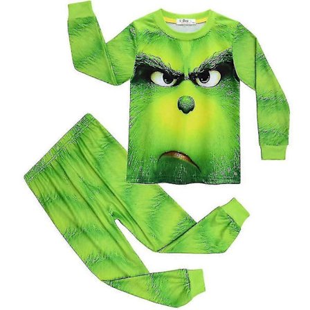 4-9 år Barn Gutter Jenter Jul Grinch Trykt Pyjamas Sett Topp+bukser Nattøy Hjemmeklær Gave