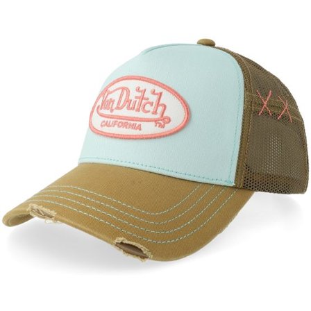 Von Dutch - Blå trucker Keps - Distressed Oval Patch Yellow/White A-Frame Trucker @ Hatstore
