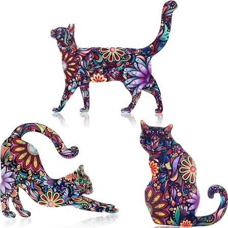3-pack Akryl Katt Brosch Nål Söt Olika Djur Mönster Lapel