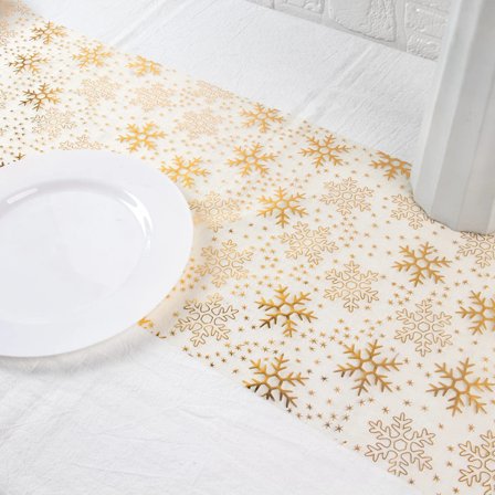 28x300cm Christmas Table Runner Glitter Gold Snowflake Christmas Placemats Navidad 2023 Sparkle Xmas Tree Pattern Table Runner
