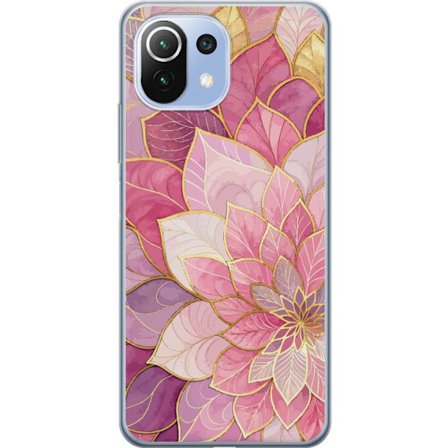 Kompatibelt Mobildeksel til Xiaomi Mi 11 Lite Rosa og lilla blomstermønster med gyldne detaljer - Elegante mandala-inspirerte motiv