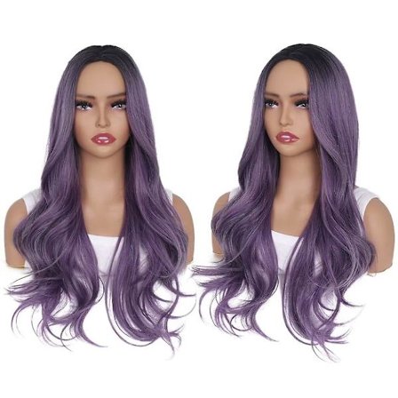 Lavendel lilla parykk kort krøllete bølget bob