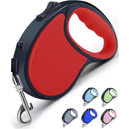 5M/16FT Utskjutbart Hundebånd 360 Flokefritt Glatt & Holdbart Nylonbånd med Sklisikkert Håndtak, Enhåndsbrems -Yx Rød