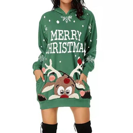 Julekjole til kvinder med trykt trøje grøn green