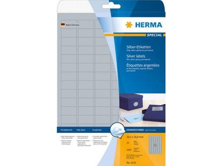 Herma Special - Polyester - blank - permanent selv-adhesiv - sølv - 30.5 x 16.9 mm 2400 etikett(er) (25 ark x 96) filmetiketter