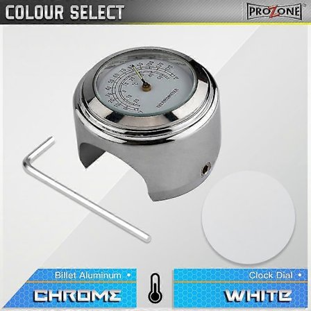 Motorcykel Termometer, motorcykel Styrbeslag Termometer Temp Hvid Måler Krom Kabinet Hvid Panel