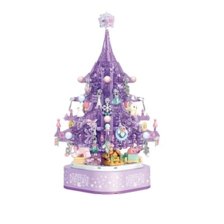 Kreativ lilla juletræ musik kasse med led lys model byggeklodser romantiske pynt