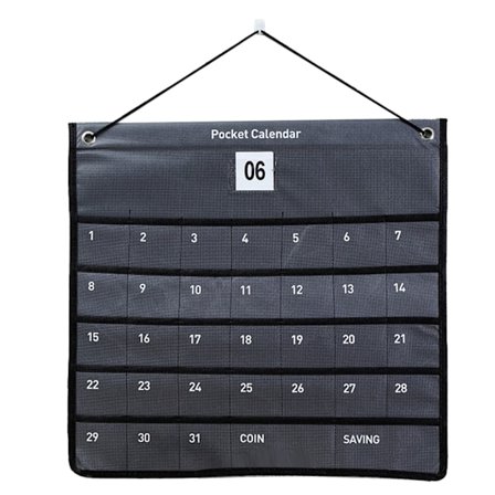 Veggmontert lommekalender i non-woven stoff, månedlig kalenderoppbevaringspose for soverom, stue, kontor, 44x42cm grå