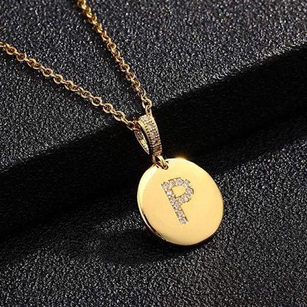 Runda bokstavsamuletter i guld och zirkon guldpläterade halsband