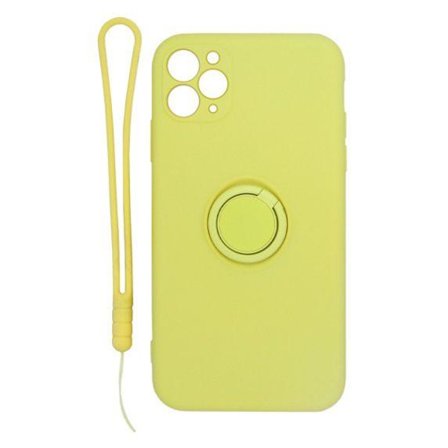Apple iPhone 11 Pro Max Soft Liquid Silicone Case With Magnetic Ring Holder Stand and Slim Hands Strap Best Quality Yellow
