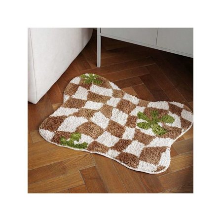 Rutig Halkfri Badrumsmatta, Fjärilsformad Fluffig Matta 55x70cm