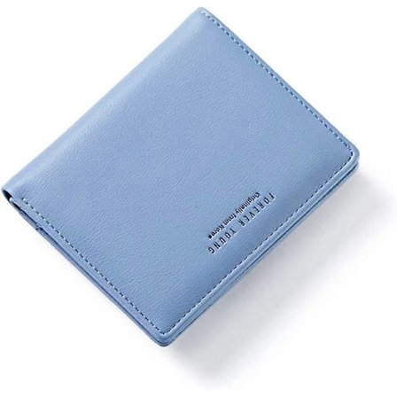 Blå læder damepung, lille foldbar lommebog, mini kortholder til damer