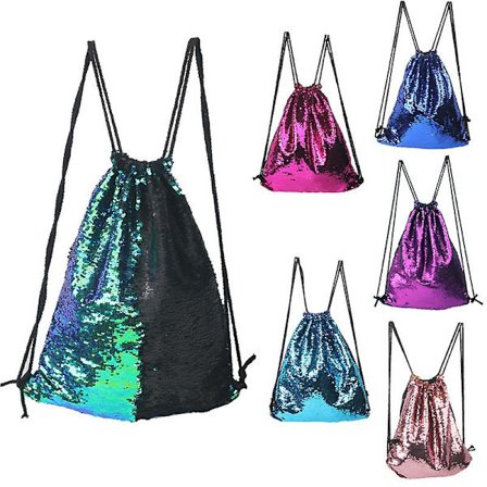 Mermaid Sequin Drawstring Bags Reversible Sequin Dance Bags Gym Backpacks för flickor barn(A)