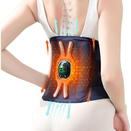 Trådløs varmepude med massage til ryggen, bærbar varmepude til kramper, lændemassage med 3 varmeindstillinger, lændestøttebælte